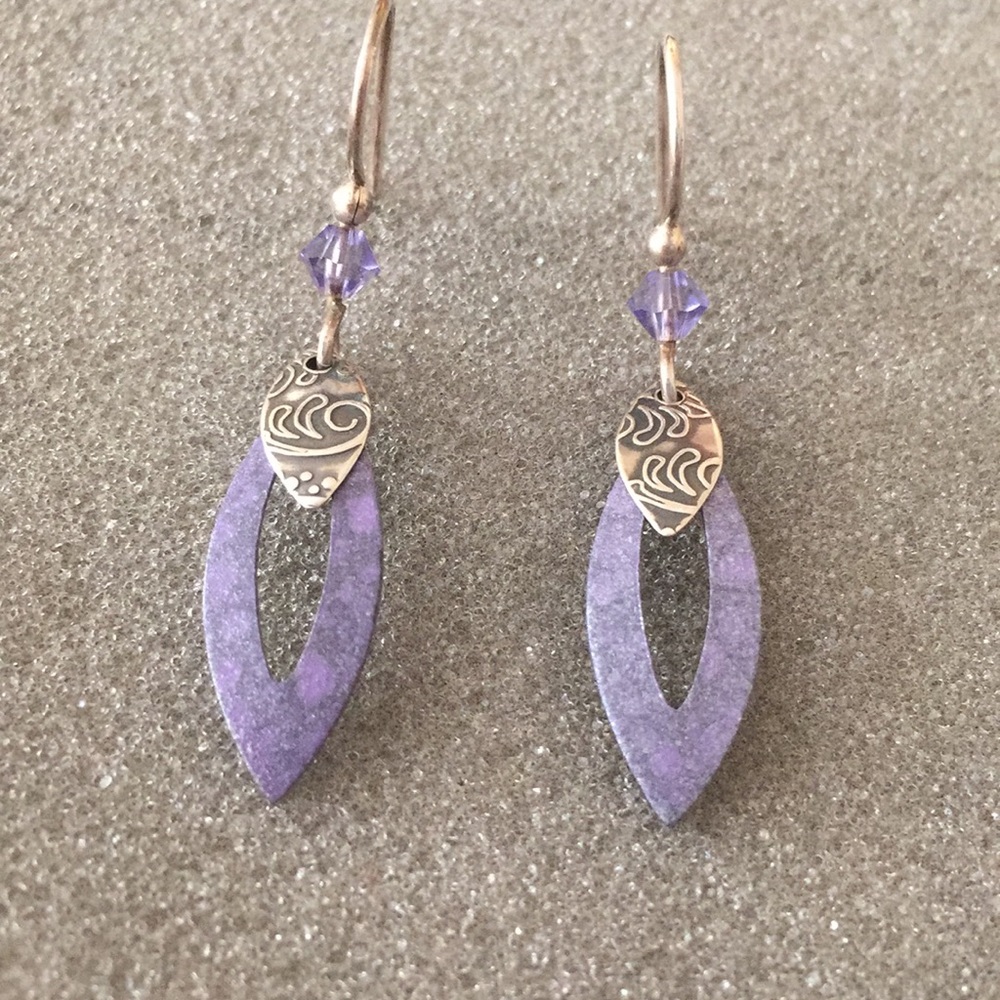 Purple and Silver Dangle Earrings